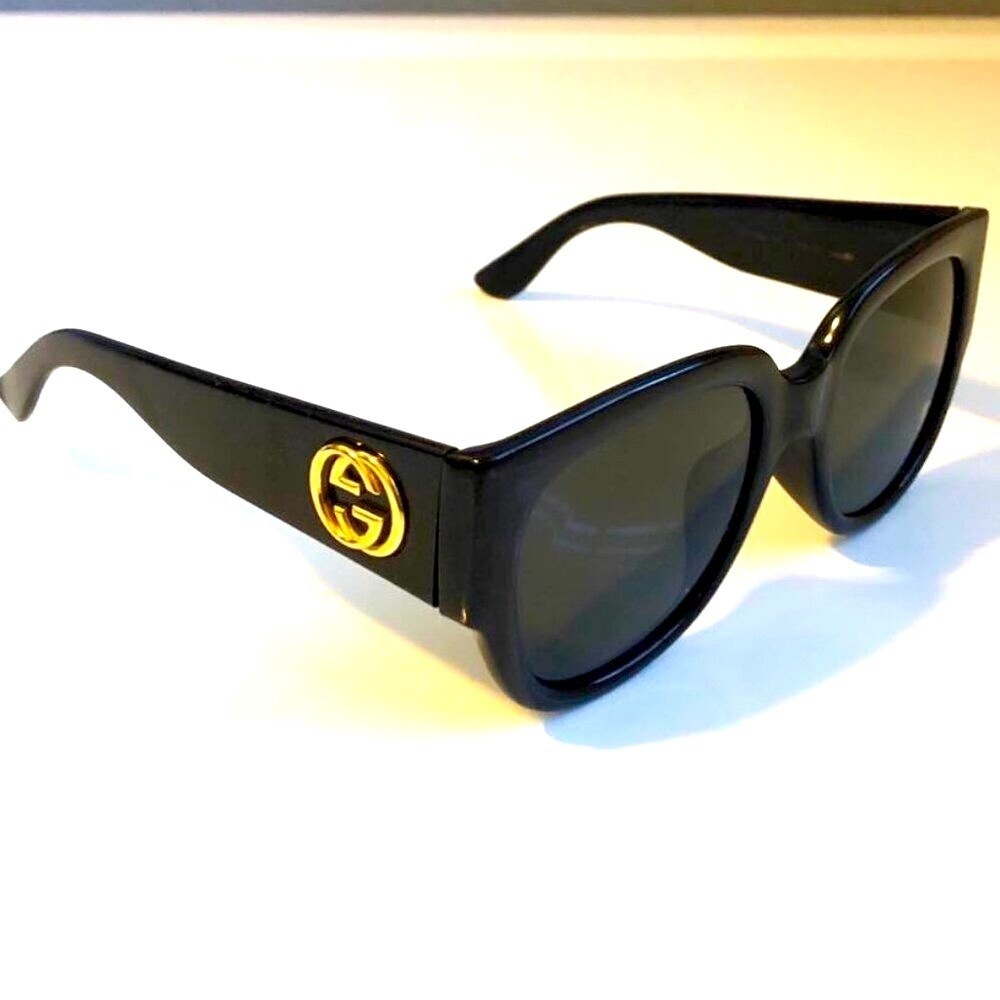 NWT GUCCI Sunglasses GG0142SA Black Square Frame Gold G Logo + Case MSRP $550 - Picture 7 of 14